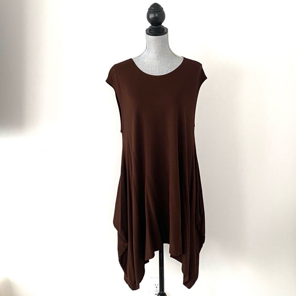NEW bryn Walker Chocolate Brown Women Tunic XL Soft Layering Lagenlook Unique